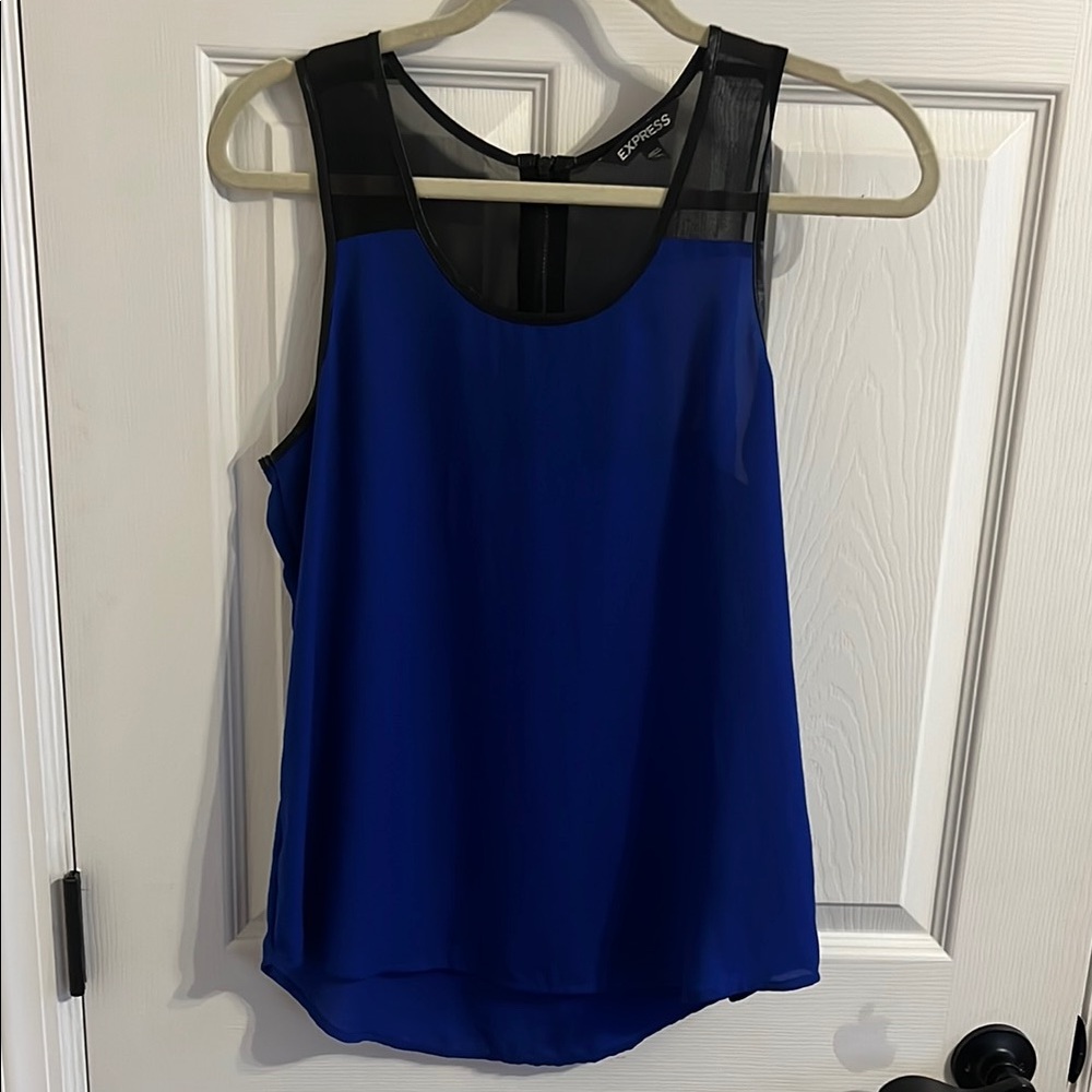 Express Women's Royal Blue and Black Tank Top